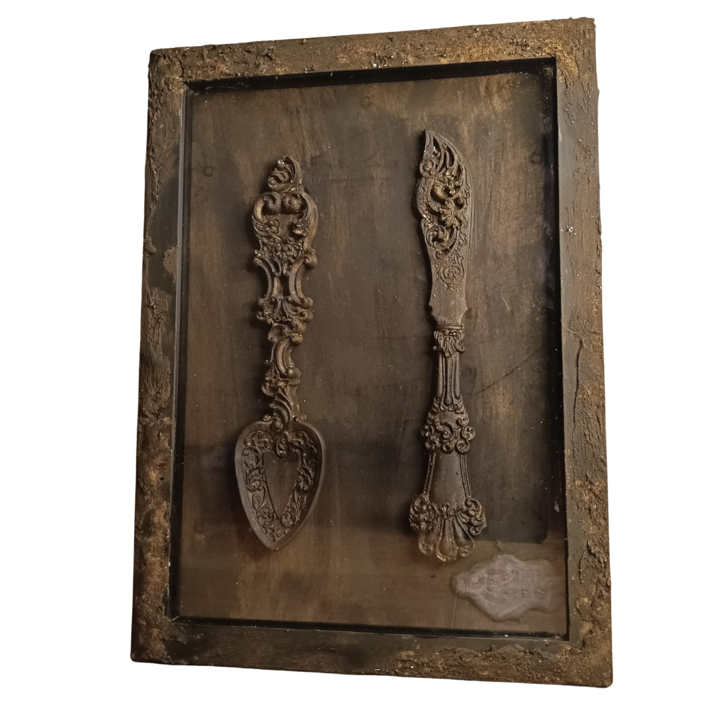 Schilderij sculptuur lepel en mes