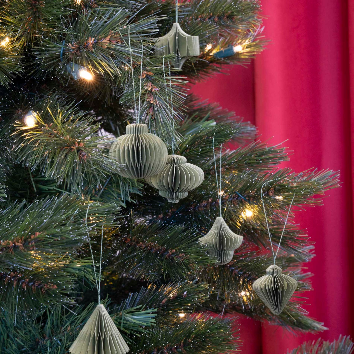 Hanging Paper Ornaments - Set 6 Pcs - 4,5 Cm - Christmas Honeycomb Baubles - Purple - Green - Olive - Christmas Tree Decorations