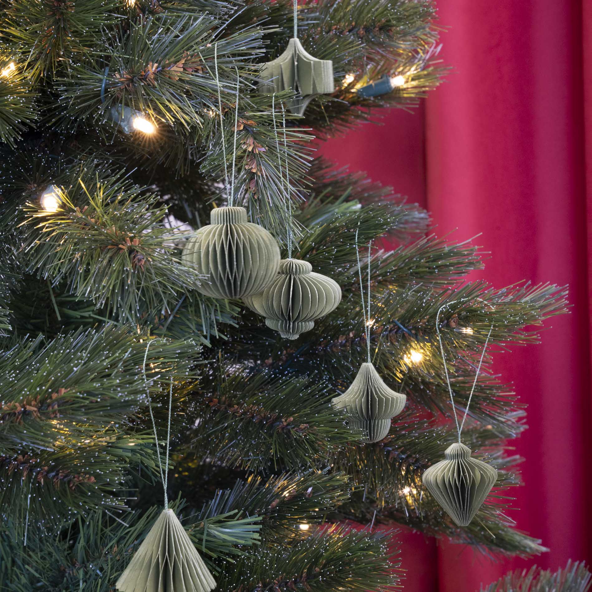 Hanging Paper Ornaments - Set 6 Pcs - 4,5 Cm - Christmas Honeycomb Baubles - Purple - Green - Olive - Christmas Tree Decorations