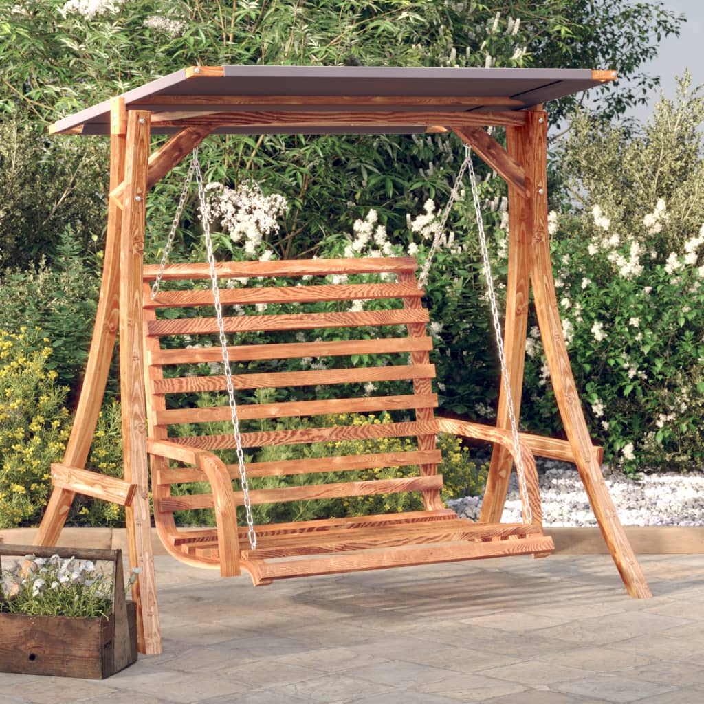 Schommelbank Met Luifel Vurenhout Met Teak Afwerking