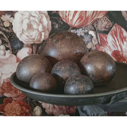 Set metalen roestkleurige decoratie ballen